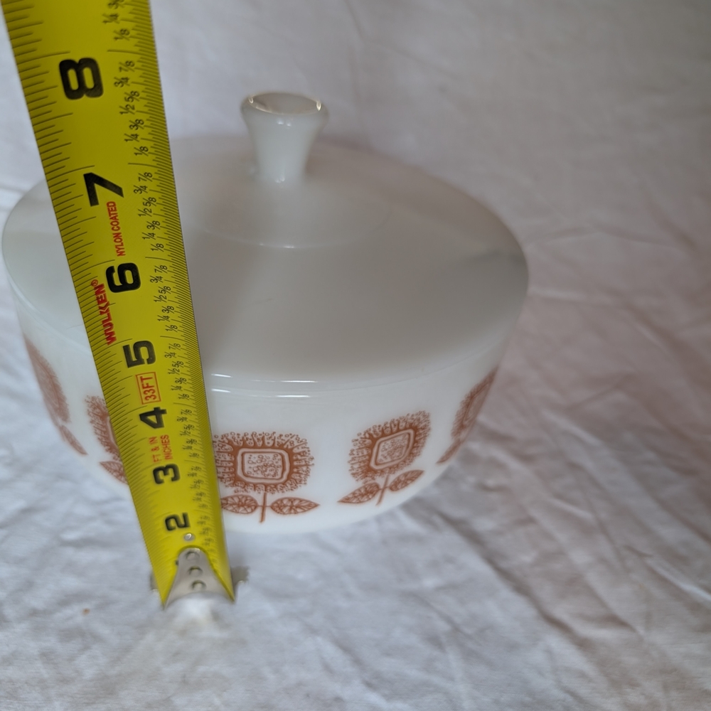 2/60$Federal Milk Glass White and Brown Bakeware Dish With Lid And Sunflower - Picture 8 of 8